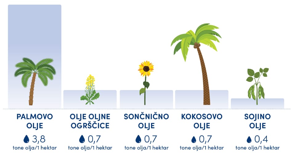 Primerjava izkoristka različnih rastlinskih olj na hektar – palmovo, sončnično, kokosovo